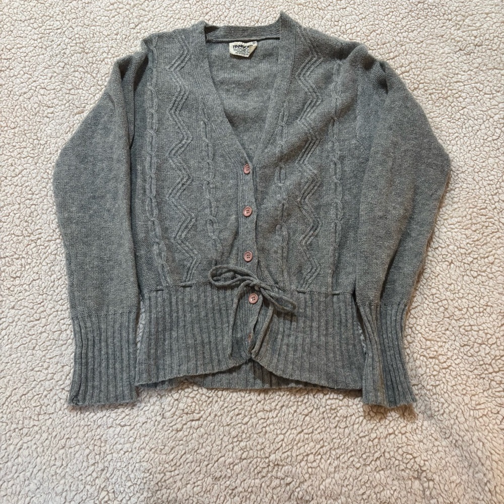 Pandora Heather Gray Lambswool Cable Knit V-Neck Cardigan